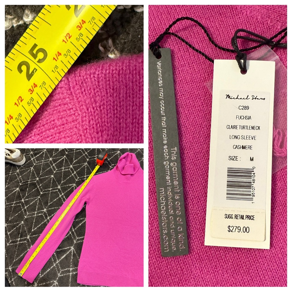 NWT! Cashmere! MICHAEL STARS Claire Cashmere Turtleneck In FUCHSIA - Picture 5 of 6